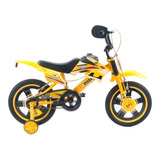 Bicicleta Cross Infantil Unitoys Moto Cross Aro 16 Freios V brakes Cor Amarelo Com Rodas De Treinamento