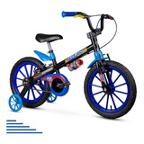Bicicleta De Passeio Infantil Nathor Aro 16 Tech Boys Aro 16 Freios V brakes Cor Preto azul azul celeste Com Rodas De Treinamento