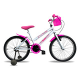 Bicicleta De Passeio Infantil Rossi Bella Aro 20 1v Freios V-brakes Cor Branco/rosa Com Rodas De Treinamento