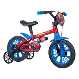 Bicicleta De Passeio Nathor Marvel Spider Man Spider man Aro 12 Freio Tambor Cor Azul vermelho preto Com Rodas De Treinamento