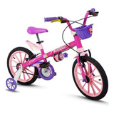 Bicicleta De Passeio urbana Infantil Nathor Top Girls Aro 16 Freios V brakes Cor Rosa Com Rodas De Treinamento