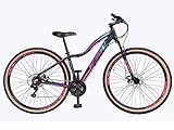 Bicicleta Feminina Aro 29 Ksw Mwza 24v Freio A Disco Garfo Com Suspensão Mtb 29 Alumínio Pneu Com Faixa Bege  17  Preto Pink Azul 