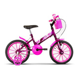 Bicicleta Infantil Aro 16 3 4 5 6 7 8 Anos Com Rodinha Kids Cor Lilás - Rosa