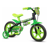 Bicicleta Urbana Infantil Nathor Black 12 Freios Tambor Cor Preto verde Com Rodas De Treinamento