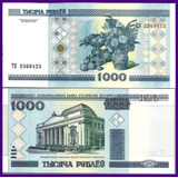 Bielo russia Bela Cédula 1 000 Rublei 2000 Fe