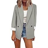 Blazer Feminino Casual De Bolso Para Escritório, Jaqueta Cardigã Drapeada Frontal, Terno De Trabalho, Casaco Feminino Com Lã Interna, Cinza, Small