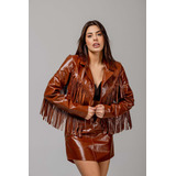 Blazer Feminino Franja Couro