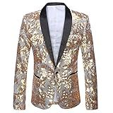 Blazer Masculino De Lantejoulas Jaqueta Gola De Lapela Slim Fit Blazer De Negócios Jaqueta Primavera Trespassado Um Botão Externo, Ouro, Gg