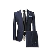 Blazer Western Pants Masculino Business Gentleman Terno De Casamento Estilo Italiano 2 Peças  Azul Marinho  Medium