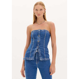 Blusa Alongada Jeans Botoes