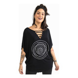 Blusa Alongada Sob Leg Estampa Sistema Astronomia Gola V