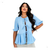 Blusa Bata Peplum Crepe