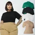 Blusa Blusinha Canelada Gola Com Manga Curta Plus Size