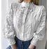 Blusa Camisa Feminina Bordada Social Manga Bufante Renda