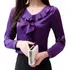 Blusa Camisa Feminina Social Babados Cetim Manga Longa Roxo