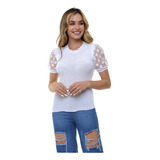 Blusa Camiseta Canelada Manga