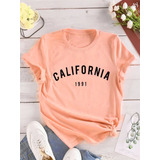Blusa Camiseta Feminina Califórnia T-shirt Básico Dia A Dia
