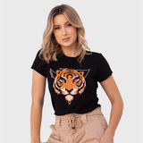 Blusa Camiseta Feminina Tshirt Tigre Laranja E Preto