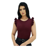 Blusa Canelada Manga Babado