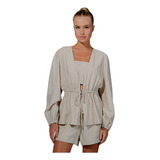 Blusa Carmim Manga Bufante