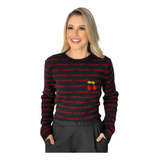 Blusa Cereja Manga Longa