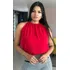 Blusa Crepe Decote Costas Vermelha Tam M E G