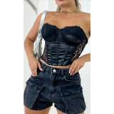 Blusa Croped Acetinado Feminina