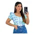 Blusa Cropped Bordada Manga Curta Feminina Manu Ellas Modas