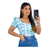 Blusa Cropped Bordada Manga