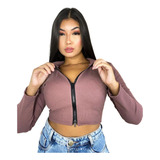 Blusa Cropped Canelado Manga