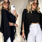 Blusa Cropped Capa Assimetrica