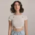 Blusa Cropped Com Amarração Feminino Amofany Em Malha Canela