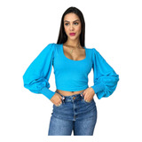 Blusa Cropped Com Manga