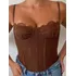 Blusa Cropped Corselet Renda Rendado Sexy Moda Preto Marrom