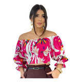 Blusa Cropped Estampa Rosa