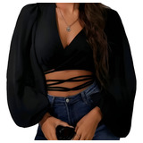 Blusa Cropped Feminina Crepe