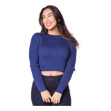 Blusa Cropped Feminina Oliveira Malhas Azul