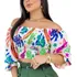 Blusa Cropped Lastex Paty Ciganinha Estampado Farm Manga