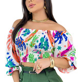 Blusa Cropped Manga Ciganinha