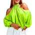 Blusa Cropped Manga Longa Bufante Ombro Cavado Gola Alta
