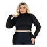 Blusa Cropped Plus Size Gola Alta Manga Comprida Ribana Top