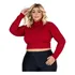 Blusa Cropped Plus Size Gola Alta Manga Comprida Ribana Top
