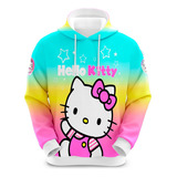Blusa De Moletom Hello Kitty Colorido Desenho Gatinha Fofa 