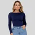 Blusa Decote Costas Aberta Lisa Manga Longa Casual Feminina