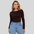 Blusa Decote Costas Aberta Lisa Manga Longa Casual Feminina