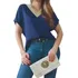 Blusa Decote V Básica Crochê Lurex Manga Curta Social Festa