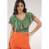 Blusa Estampada Cropped Com