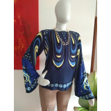 Blusa Farm Tom Azul Linda , Manga Flaire Atrás Com Detalhe,