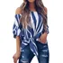 Blusa Feminina, Listrada, Com Gravata Cintura, Manga