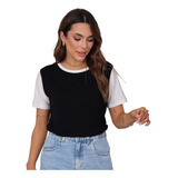 Blusa Feminina Basica Bicolor